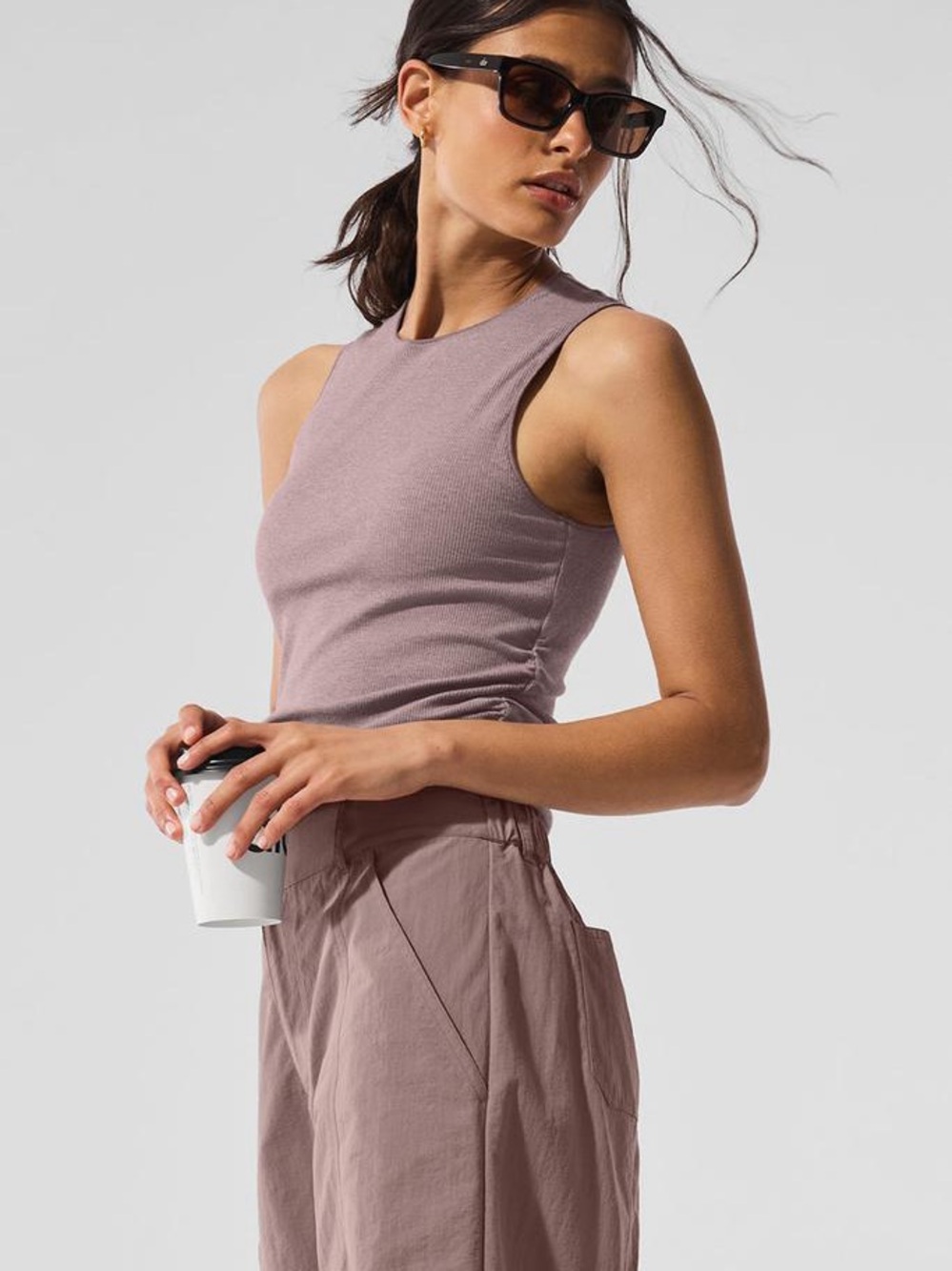 ALO Yoga En Pointe Ribbed Sleeveless Tank in Mauve / Taupe